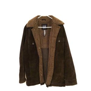 GAP suede jacket with fur collar, part fur lining.